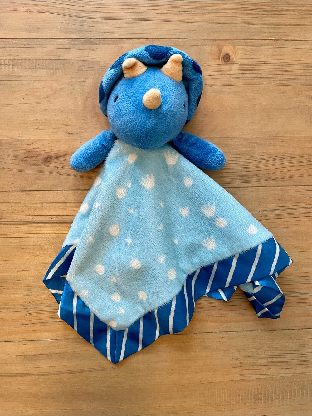Cloud Island Lovey Dinosaur Blue Dino Baby Blanket Satin Edges Triceratops Toy